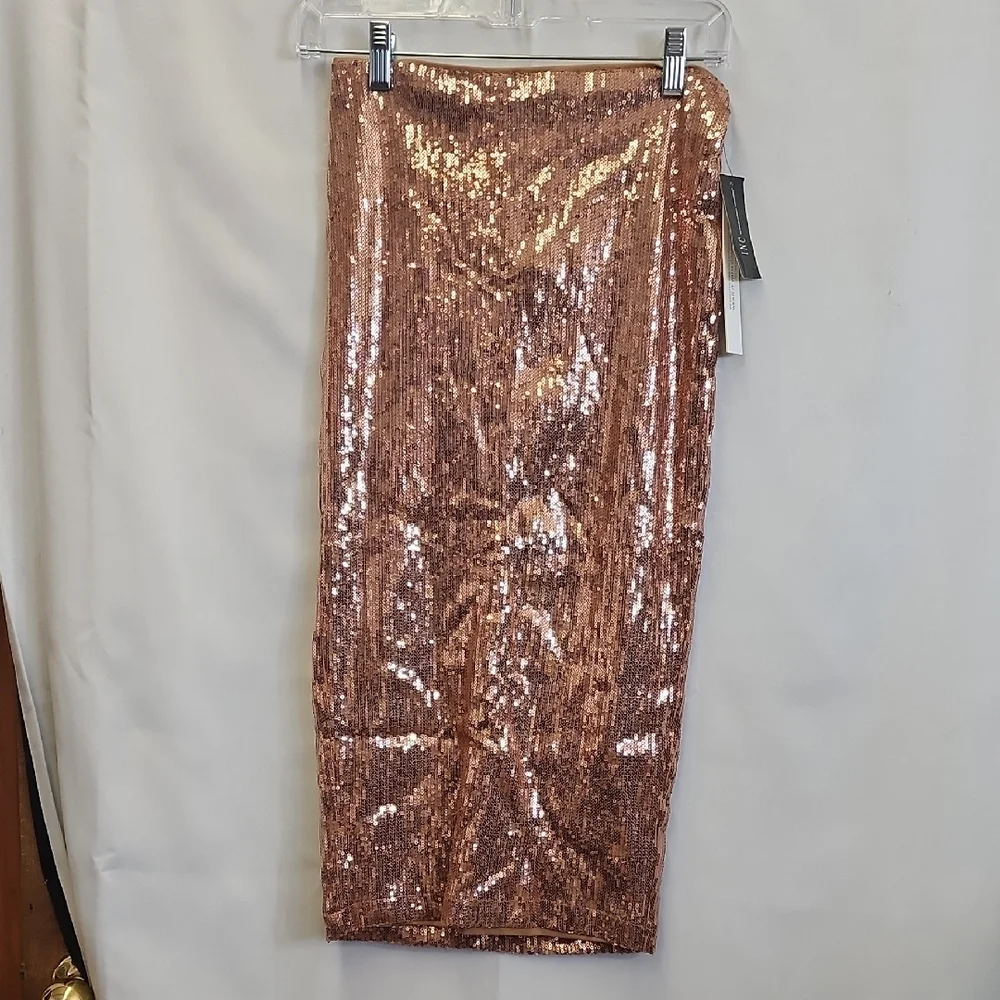 INC International Concepts Gold Sequin Midi Pencil Skirt